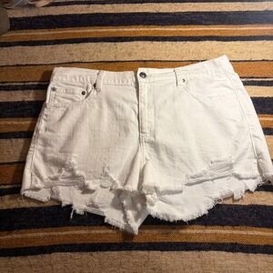 Aerie Denim Shorts Womens Large White Distressed Cut Off Elastic Back Grunge